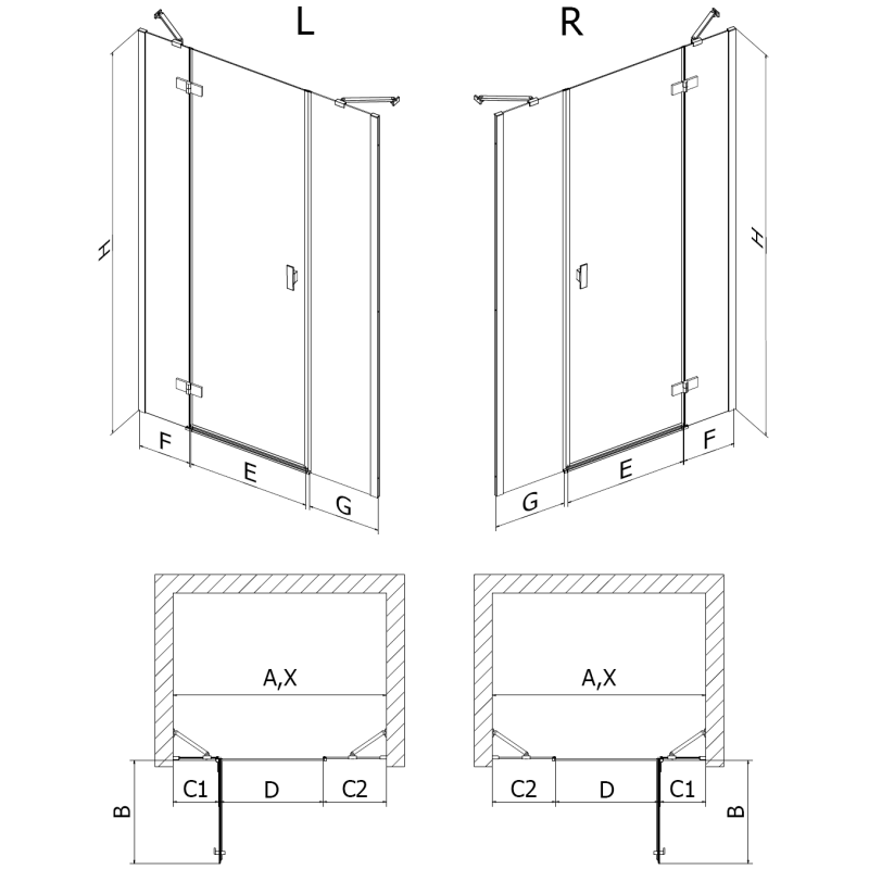 Mexen Mist-H sprchové dvere otváracie ľavé 155 cm, transparentné, brúsená meď - 8A5-155-001-65-00-L