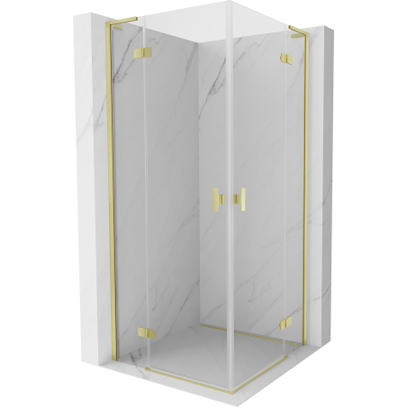 Mexen Mist-H L Duo sprchová kabína otváracia 70 x 70 cm, transparentná, zlatá brúsená - 8A5L-070L-070P-55-00