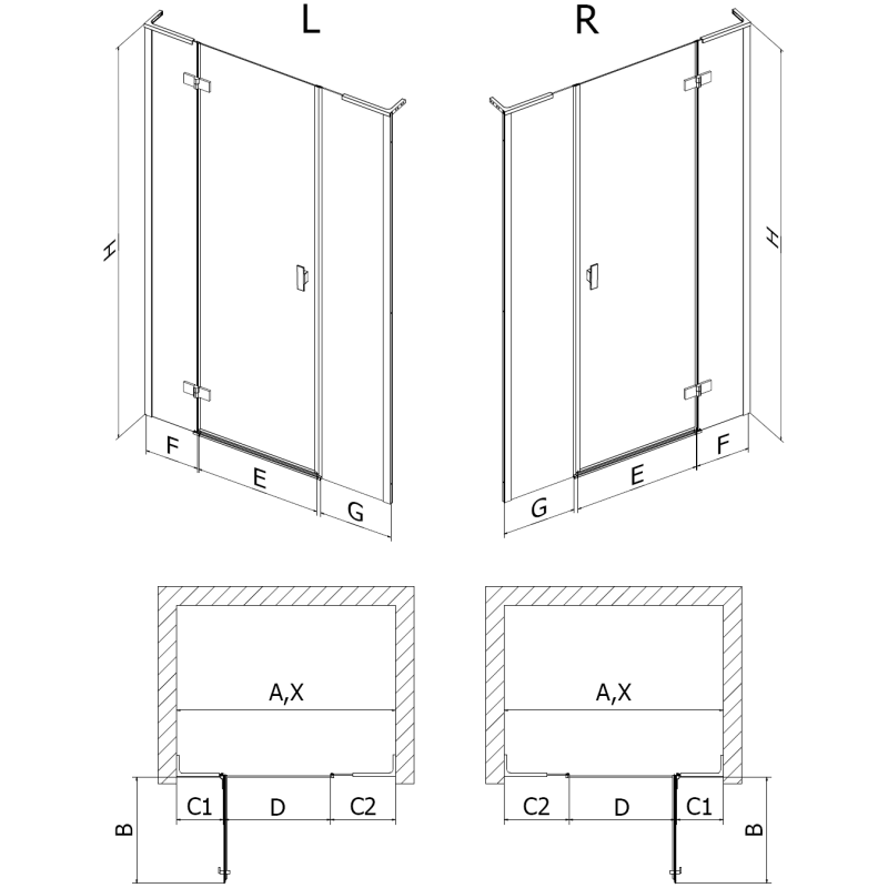 Mexen Mist-H L sprchové dvere pravé 155 cm, priehľadné, čierne - 8A5L-155-001-70-00-P