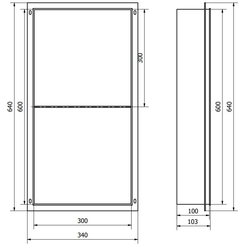 Mexen X-Wall-NR výklenková polica bez ráfika s policou 60 x 30 cm, inox - 1911603010S
