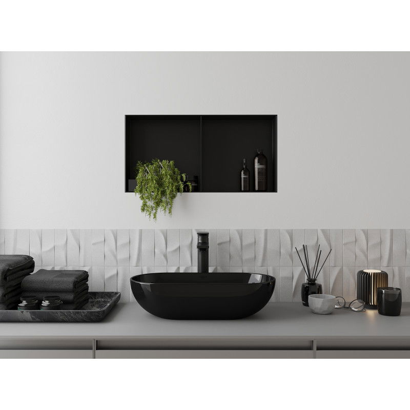 Mexen X-Wall-NR zapustená polička bez príruby s policou 60 x 30 cm, čierna - 1971603010S