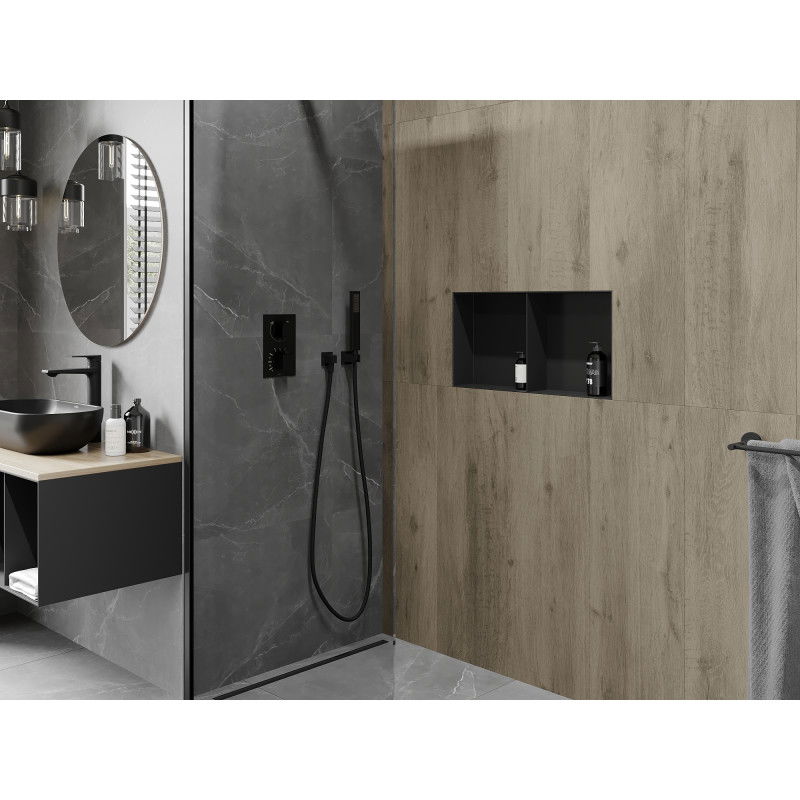 Mexen X-Wall-NR zapustená polička bez príruby s policou 60 x 30 cm, čierna - 1971603010S