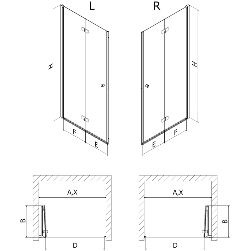 Mexen Mist-F skladacie sprchové dvere pravé 60 cm, transparentné, brúsená meď - 8A6-060-000-65-00-P