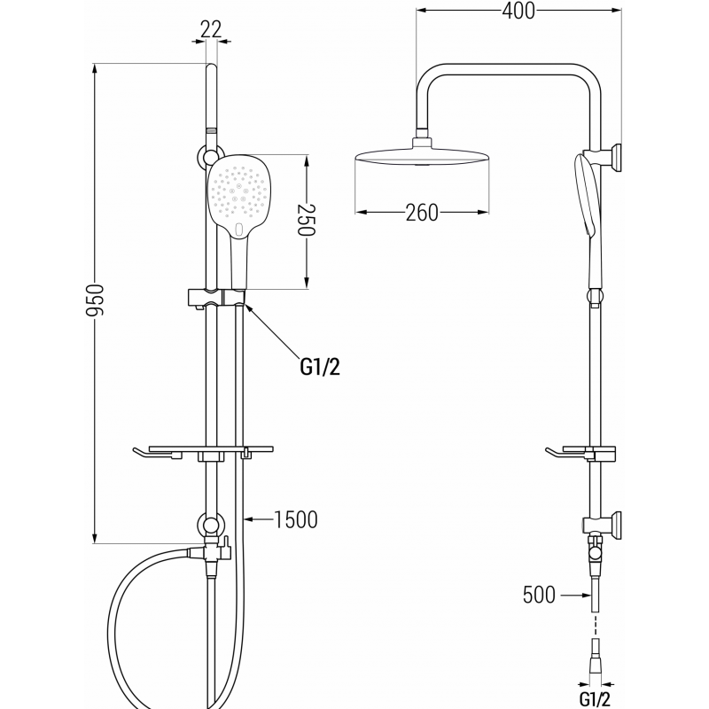 Mexen T22 sprchová stĺpová zostava, čierna - 798222293-70