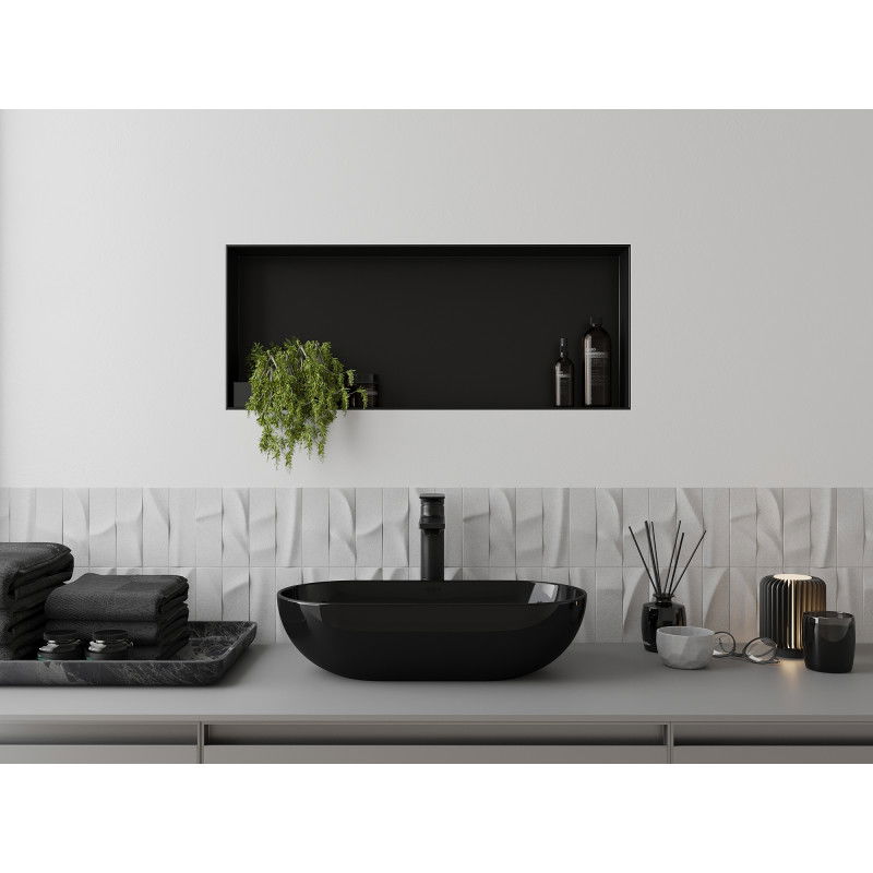 Mexen X-Wall-NR polička s výklenkom bez príruby 75 x 30 cm, čierna - 1971753010