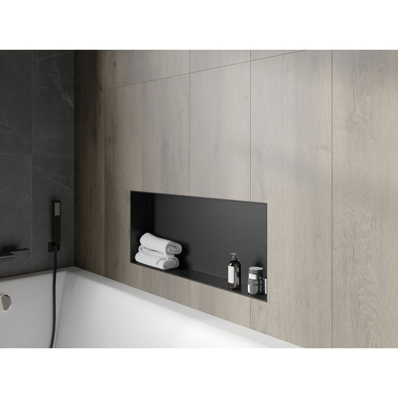 Mexen X-Wall-NR polička s výklenkom bez príruby 75 x 30 cm, čierna - 1971753010