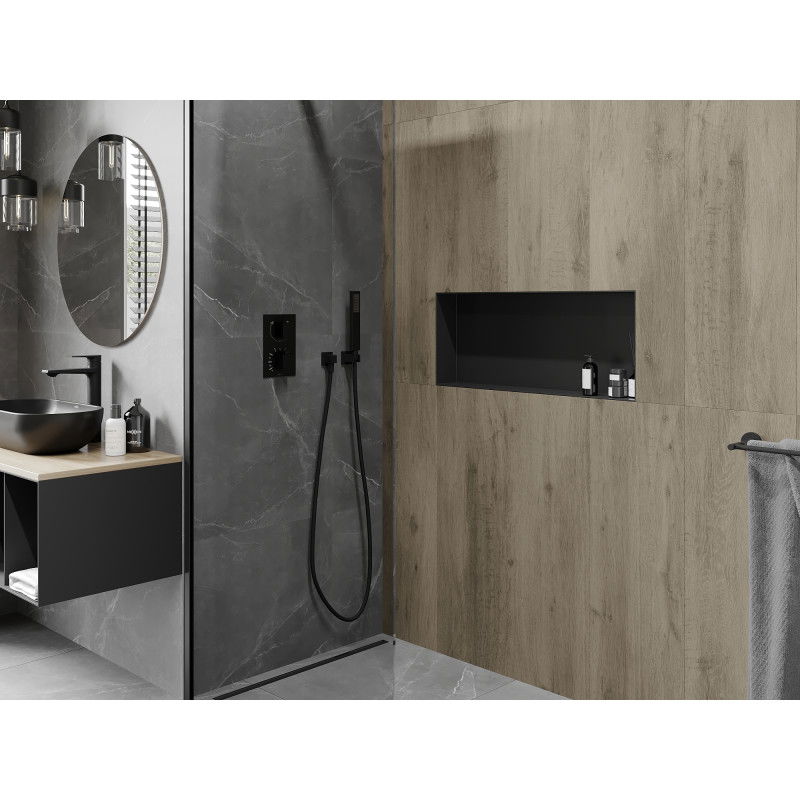 Mexen X-Wall-NR polička s výklenkom bez príruby 75 x 30 cm, čierna - 1971753010