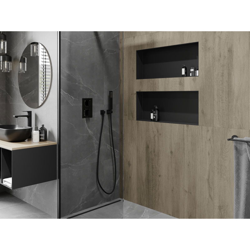 Mexen X-Wall-NR polička s výklenkom bez príruby 75 x 30 cm, čierna - 1971753010