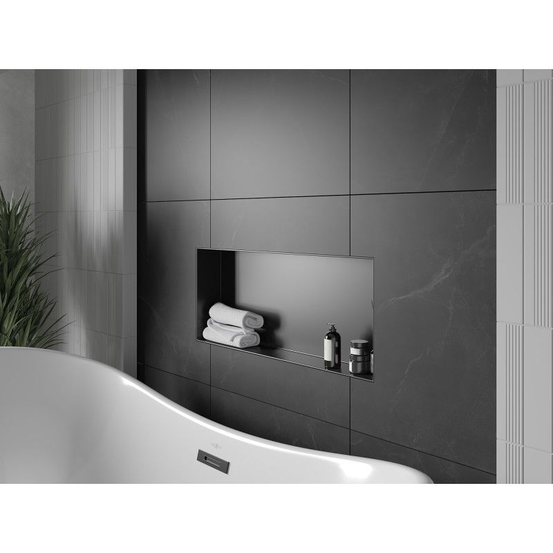 Mexen X-Wall-NR polička s výklenkom bez príruby 75 x 30 cm, čierna - 1971753010