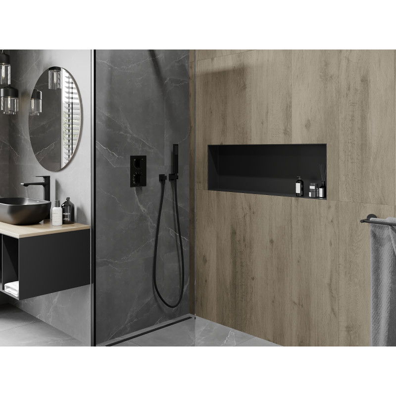 Mexen X-Wall-NR vstavaná polica bez príruby 90 x 30 cm, čierna - 1971903010