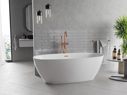 Mexen Luvo Slim voľne stojaca vaňa 170 x 75 cm, biela, prepad ružové zlato - 52801707500-60