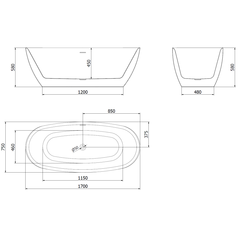 Mexen Luvo Slim voľne stojaca vaňa 170 x 75 cm, biela, prepad brúsená meď - 52801707500-65