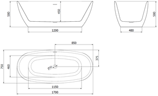 Mexen Luvo Slim voľne stojaca vaňa 170 x 75 cm, biela, prepadová kefa meď - 52801707500-65