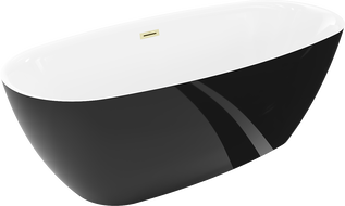 Mexen Luvo Slim voľne stojaca vaňa 170 x 75 cm, biela/čierna, prepad zlatý kefovaný - 52801707575-55