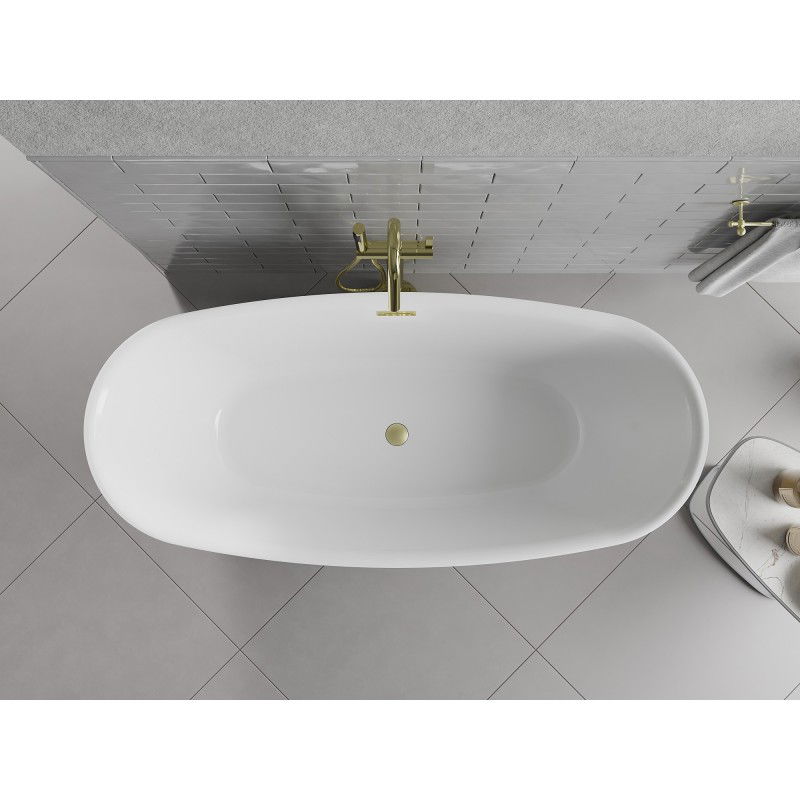 Mexen Luvo Slim voľne stojaca vaňa 170 x 75 cm, biela/čierna, prepad zlatý kefovaný - 52801707575-55