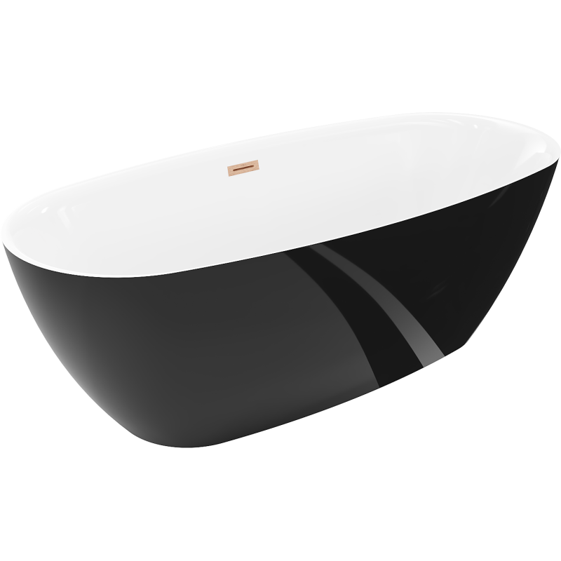 Mexen Luvo Slim voľne stojaca vaňa 170 x 75 cm, biela/čierna, prepad meď česaná - 52801707575-65