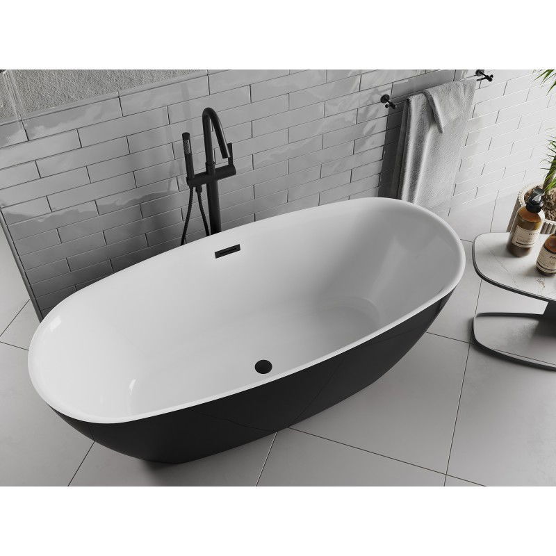 Mexen Luvo Slim voľne stojaca vaňa 170 x 75 cm, biela/čierna, preliv čierny - 52801707575-70