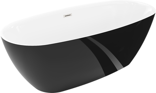 Mexen Luvo Slim voľne stojaca vaňa 170 x 75 cm, biela/čierna, prepad brúsený nikel - 52801707575-97