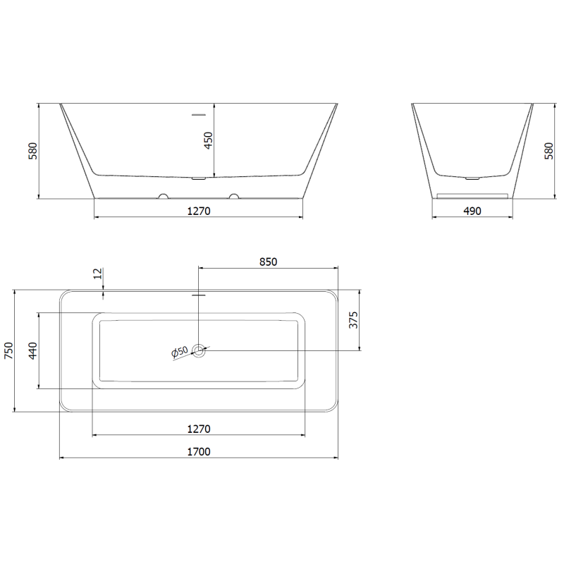 Mexen Velo Slim voľne stojaca vaňa 170 x 75 cm, biela, prepad zlatý - 52811707500-50