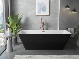 Mexen Velo Slim voľne stojaca vaňa 170 x 75 cm, biela/čierna, prepad medený kartáčovaný - 52811707575-65