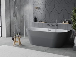 Mexen Oval Slim voľne stojaca nástenná vaňa 170 x 80 cm, biela/sivá, prepad chróm - 52661708062-01