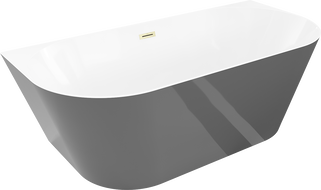 Mexen Oval Sim voľne stojaca stenová vaňa 170 x 80 cm, biela/sivá, prepad zlatý kartáčovaný - 52661708062-55