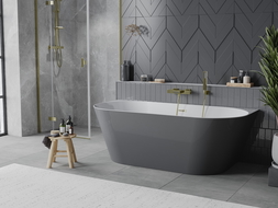 Mexen Oval Sim voľne stojaca stenová vaňa 170 x 80 cm, biela/sivá, prepad zlatý kartáčovaný - 52661708062-55