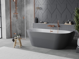 Mexen Oval Sim voľne stojaca vaňa pri stene 170 x 80 cm, biela/sivá, prepad ružové zlato - 52661708062-60