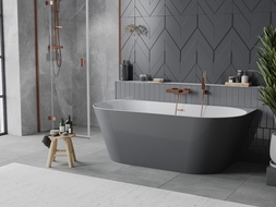 Mexen Oval Slim voľne stojaca pri stene 170 x 80 cm, biela/sivá, prepad medený kartáčovaný - 52661708062-65