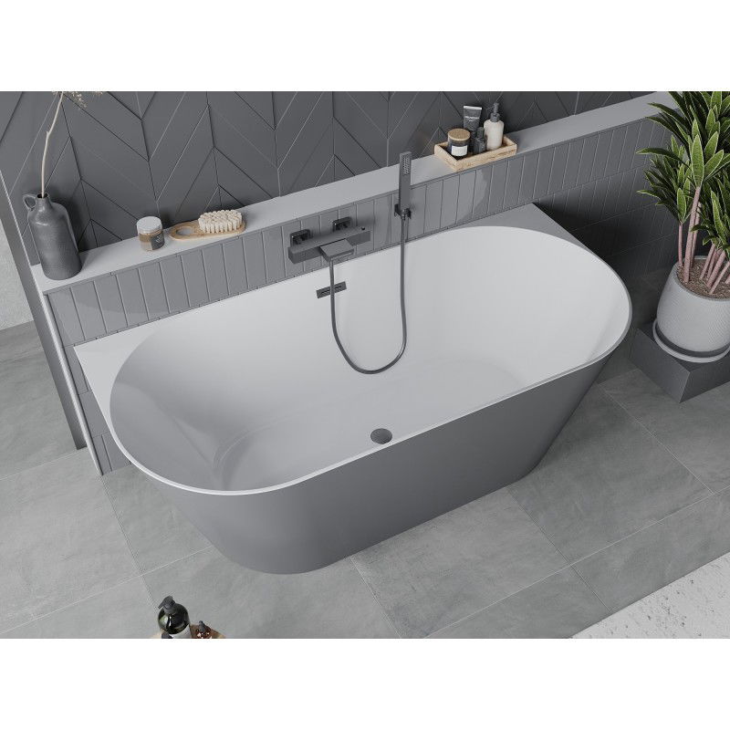 Mexen Oval Slim voľne stojaca pri stene 170 x 80 cm, biela/sivá, prepad gun gray brúsený - 52661708062-66