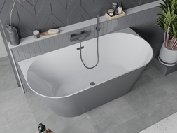 Mexen Oval Slim voľne stojaca vaňa pri stene 170 x 80 cm, biela/sivá, prepad gun metal - 52661708062-95