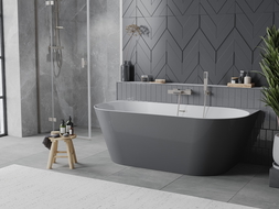 Mexen Oval Sim voľne stojaca stĺpová vaňa 170 x 80 cm, biela/sivá, prepad brúsený nikel - 52661708062-97