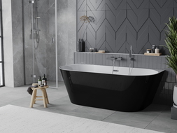 Mexen Oval Slim voľne stojaca pri stene 170 x 80 cm, biela/čierna, prepad chróm - 52661708075-01