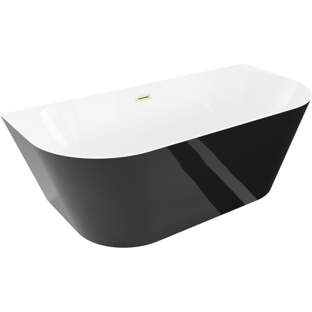 Mexen Oval Slim voľne stojaca vaňa 170 x 80 cm, biela/čierna, zlatý kartáčovaný prepad - 52661708075-55