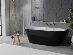 Mexen Oval Slim voľne stojaca vaňa 170 x 80 cm, biela/čierna, zlatý kartáčovaný prepad - 52661708075-55