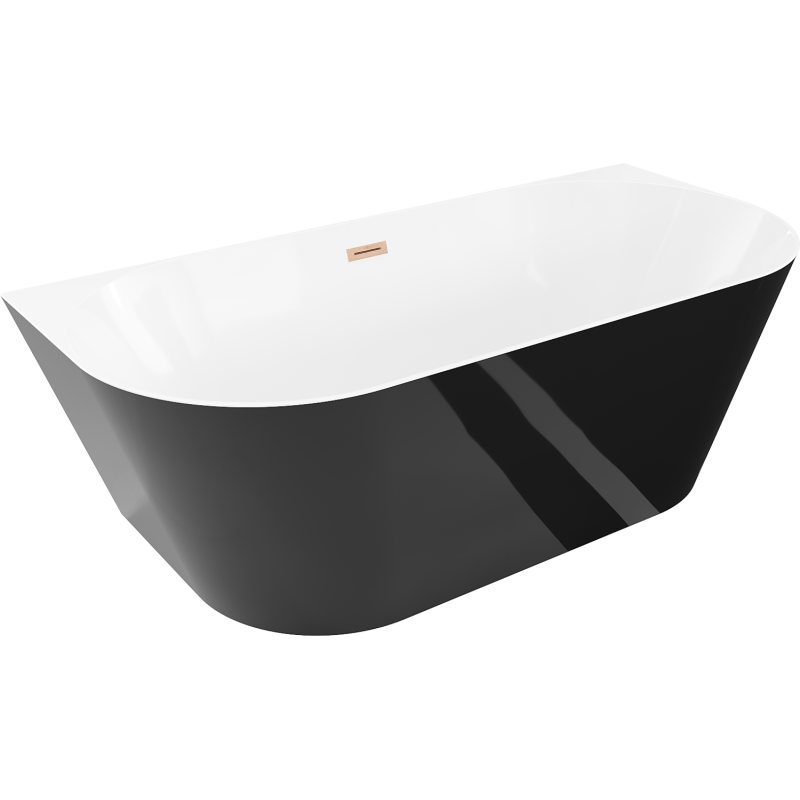 Mexen Oval Slim voľne stojaca pri stene 170 x 80 cm, biela/čierna, prepad medená kartáču - 52661708075-65