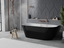 Mexen Oval Slim voľne stojaca vaňa pri stene 170 x 80 cm, biela/čierna, prepad medený kartáčovaný - 52661708075-65