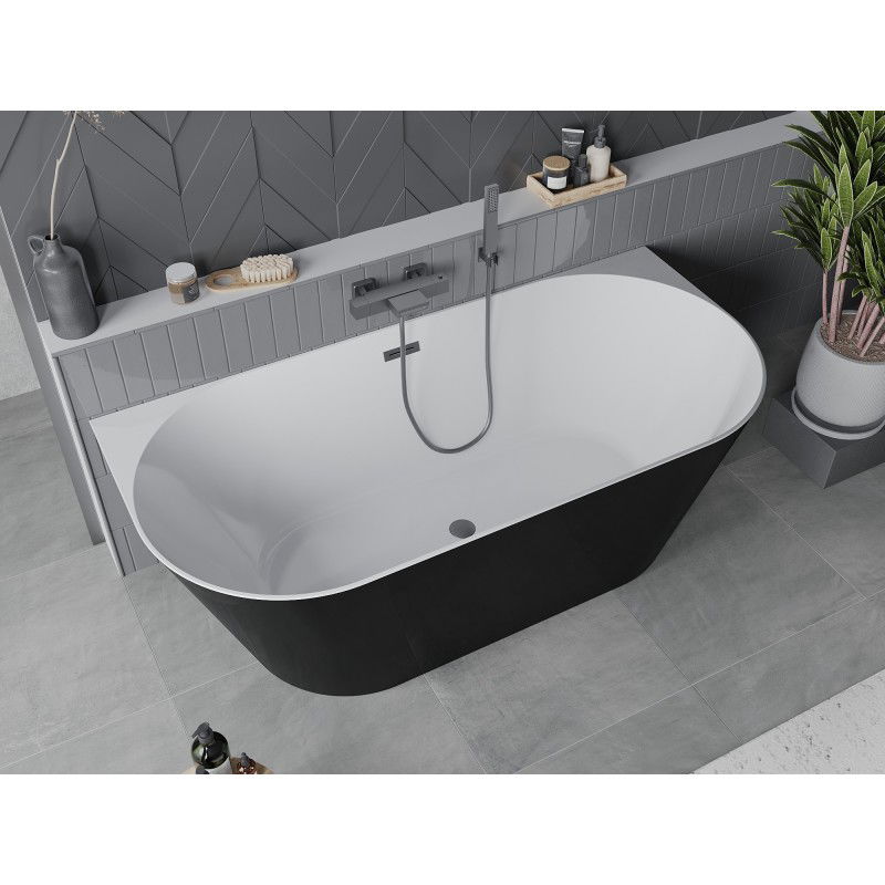 Mexen Oval Slim voľne stojaca pri stene vaňa 170 x 80 cm, biela/čierna, prepúšťacia gun metal - 52661708075-95
