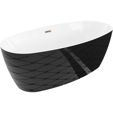 Mexen Olea voľne stojaca vaňa vzor 170 x 80 cm, biela/čierna, prepad ružové zlato - 52821708075-60