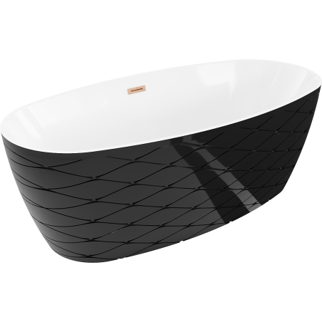 Mexen Olea voľne stojaca vaňa vzor 170 x 80 cm, biela/čierna, prepad medená kartáčovaná - 52821708075-65