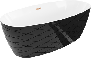 Mexen Olea voľne stojaca vaňa vzor 170 x 80 cm, biela/čierna, prepad medená kartáčovaná - 52821708075-65