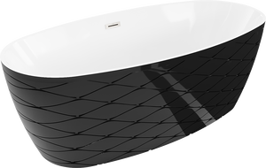 Mexen Olea voľne stojaca vaňa vzor 170 x 80 cm, biela/čierna, prepad nikel kartáčovaný - 52821708075-97
