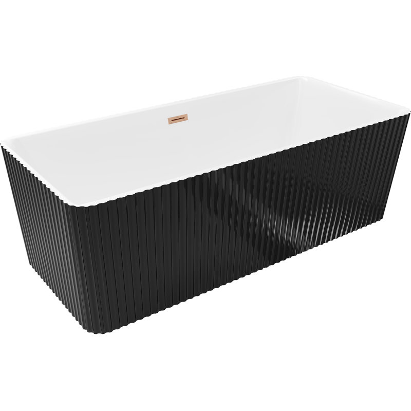 Mexen Nila voľne stojaca ryhovaná vaňa 170 x 75 cm, biela/čierna, prepad kartáčovaná meď - 52841708075-65