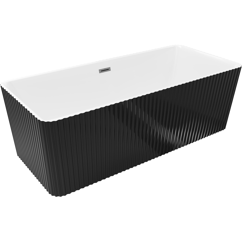Mexen Nila voľne stojaca ryhovaná vaňa 170 x 75 cm, biela/čierna, prepad gun metal - 52841708075-95