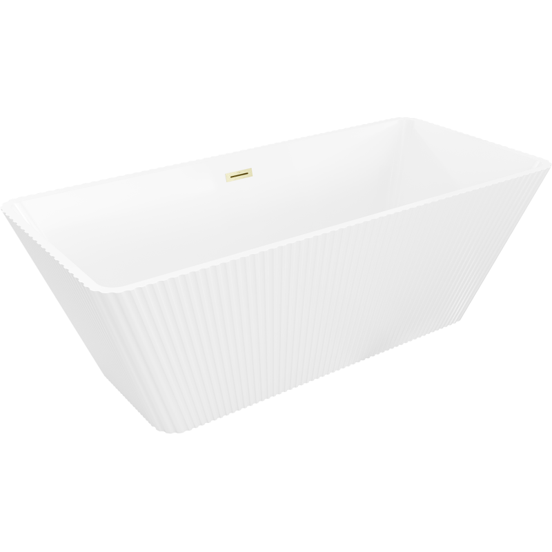 Mexen Tava voľne stojaca ryhovaná vaňa 170 x 75 cm, biela, zlatý kartáčovaný prepad - 52851707500-55