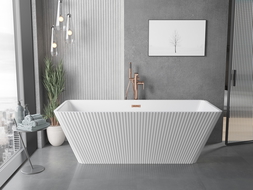 Mexen Tava voľne stojaca ryhovaná vaňa 170 x 75 cm, biela, prepad brúsená meď - 52851707500-65