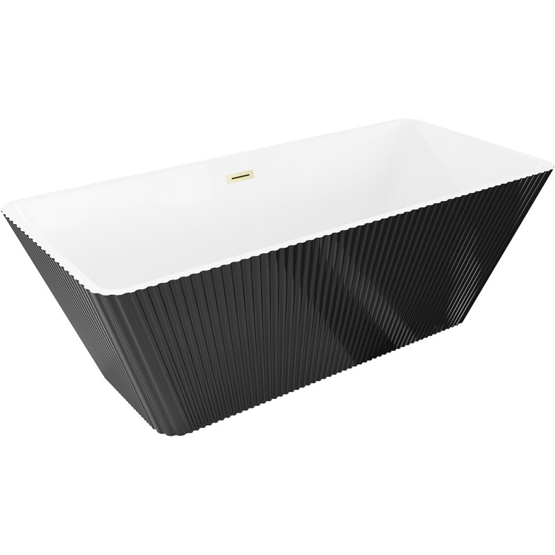 Mexen Tava voľne stojaca rebrovaná vaňa 170 x 75 cm, biela/čierna, prepad zlatý brúsený - 52851707575-55