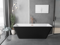 Mexen Tava voľne stojaca ryhovaná vaňa 170 x 75 cm, biela/čierna, prepad medený kartáčovaný - 52851707575-65