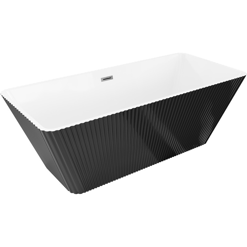 Mexen Tava voľne stojaca ryhovaná vaňa 170 x 75 cm, biela/čierna, prepad gun grey brúsený - 52851707575-66