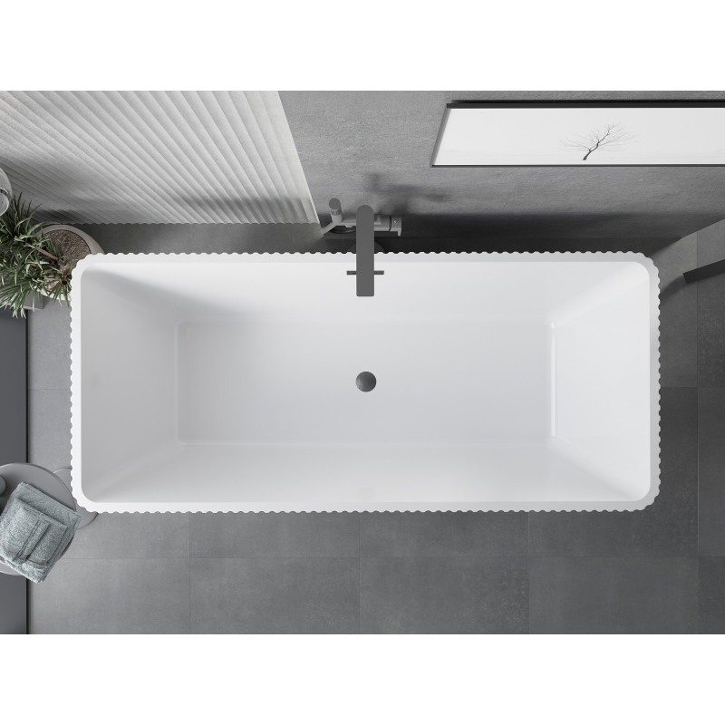 Mexen Tava voľne stojaca ryhovaná vaňa 170 x 75 cm, biela/čierna, prepad gun grey brúsený - 52851707575-66